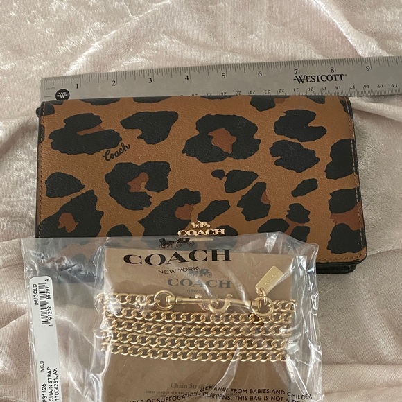 Coach Tan and Black Leopard Print Wristlet - Picture 1 of 6
